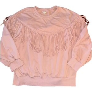 BiBi Fringe Sweatshirt Women's Size  Medium Oversized Pale Pink Western Boho